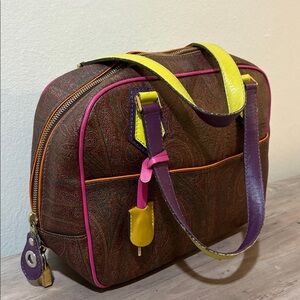 Etro leather hand bag , Brown Satchel with authentic working lock and key